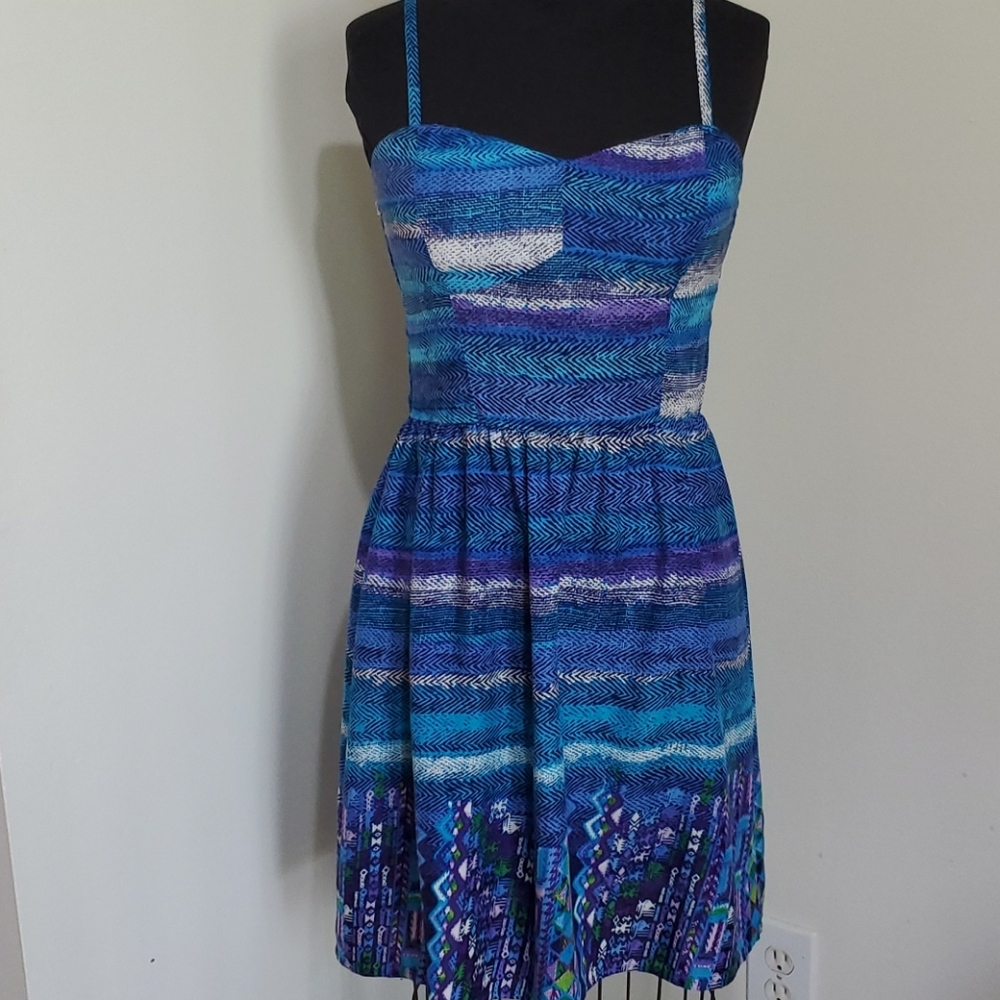 Love Reign Blue/White Spaghetti Strap Sundress - M